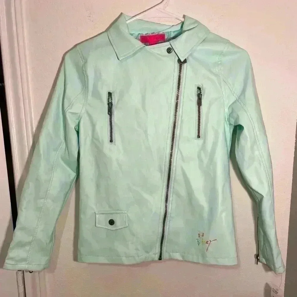 Betsey Johnson Girls Betsey Johnson Faux Leather Blue Jacket Nwt Sz 14